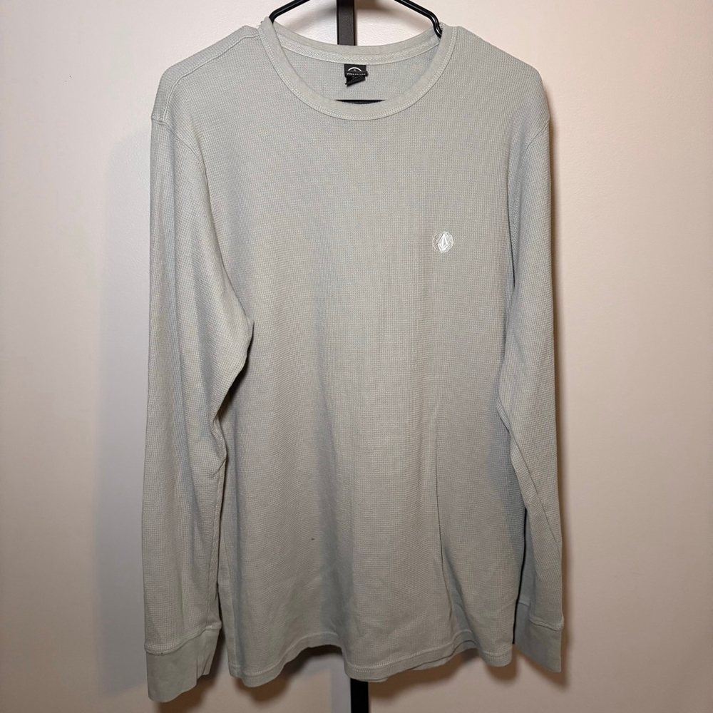 Men's Volcom Light Gray Waffle‎ Knit Long Sleeve Tee XL